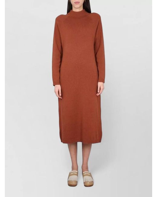 Alysi Orange Knit Midi Dress High Neck Raglan Sleeves