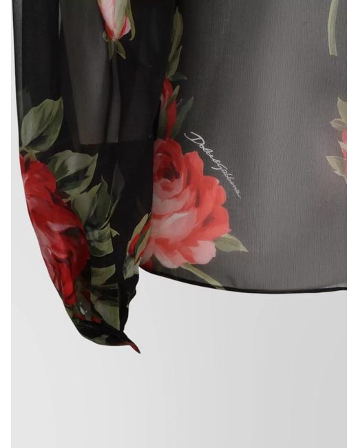 Dolce & Gabbana Black Silk Floral Print Long Sleeve Blouse