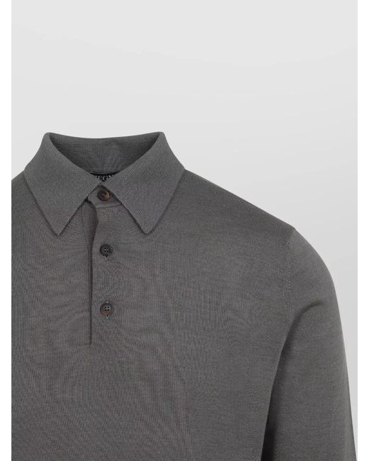 Zegna Gray Polo Sweater Collared Design Ribbed Finishes for men