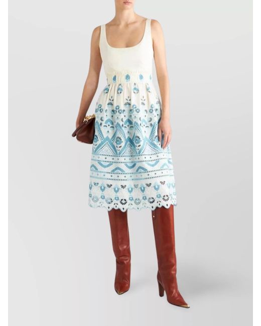 Etro Blue Cotton Sleeveless Cutout Flared Midi Dress