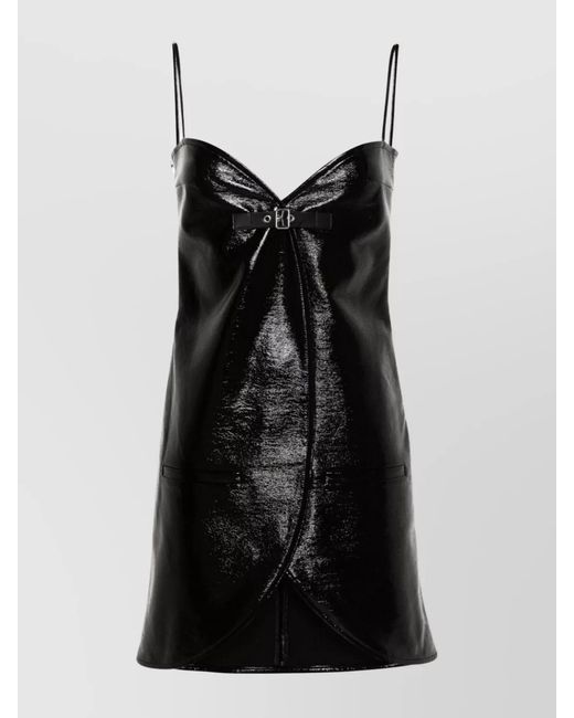 Courreges Black Knee-Length Crinkled Sweetheart-Neck Spaghetti-Strap Dress
