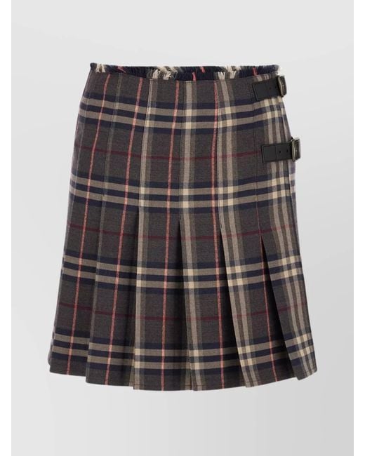 Burberry Black Wool Checked Pleated Mini Skirt