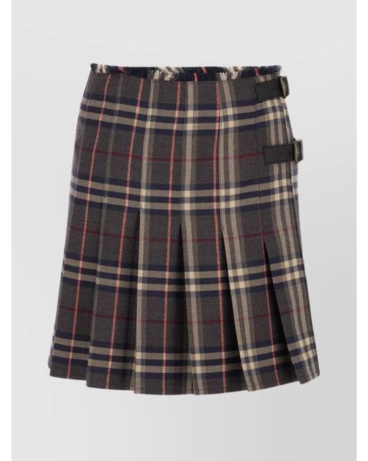 Burberry Black Wool Skirt With Embroidered Buckle And Pleats