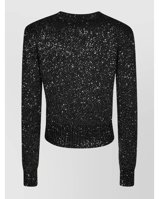 Golden Goose Deluxe Brand Black Sequined Wool Blend Ribbed Crew Neck Jumper