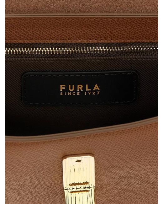 Furla Brown Iride S Textured Shoulder Bag Adjustable Strap