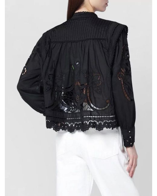 Farm Rio Black Embroidered Lace Long Sleeve Sheer Top