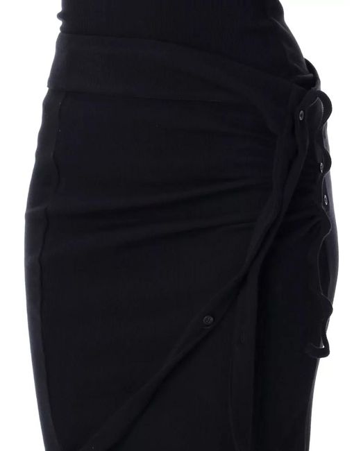 OTTOLINGER Black Mini Skirt Rib Knit Asymmetric Buttons