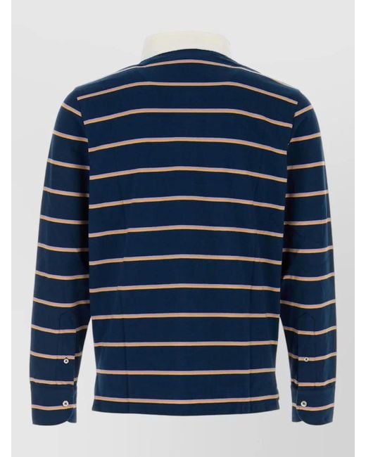 Etro Blue Cotton Polo Shirt Long Sleeves Stripes for men