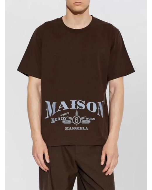 MM6 by Maison Margiela Brown Graphic Print Crew Neck Casual T Shirt for men