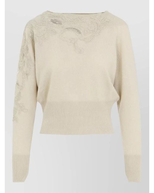 Ermanno Scervino Natural Feminine Lace Knit Sweater Bateau Neckline