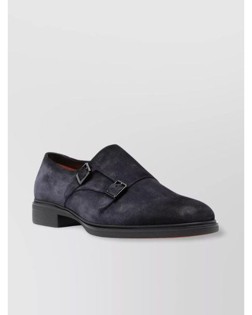 Santoni Blue Suede Double Buckle Brogues for men