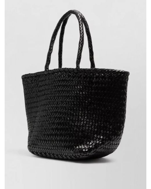 Dragon Diffusion Black Rectangular Beach Bag Woven Texture Double Handles