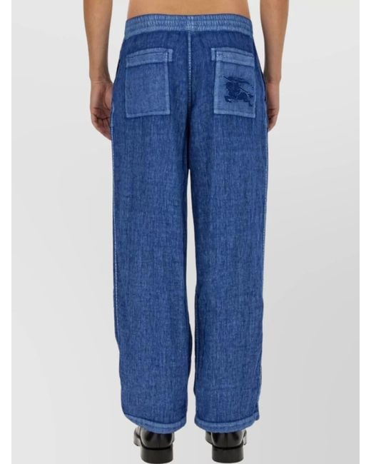 Burberry Blue Linen Loose-Fit Trousers for men