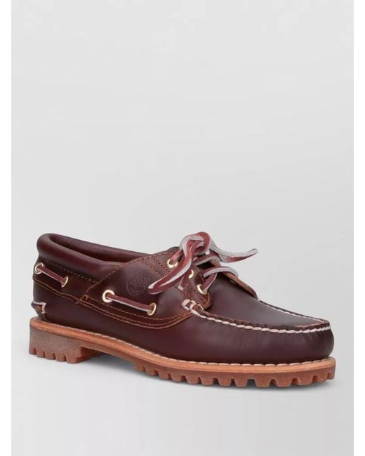Timberland Brown Loafers Eyelet Accents Moc Toe Rubber Sole