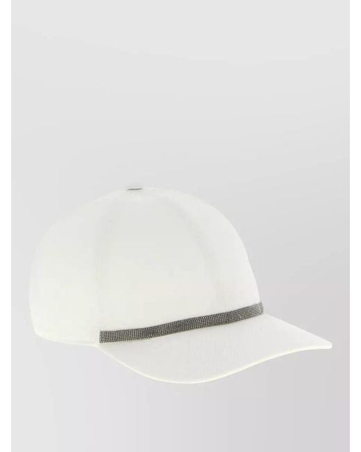 Brunello Cucinelli White Baseball Hat Curved Brim Embellished Band