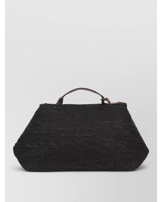IBELIV Black Rectangular Woven Tote Bag Top Handle Strap