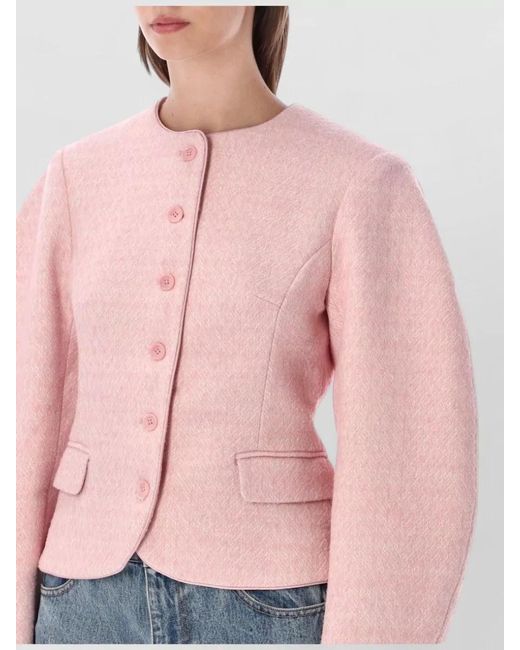 ROTATE BIRGER CHRISTENSEN Blue Cropped Puff-Sleeve Button Front Jacket
