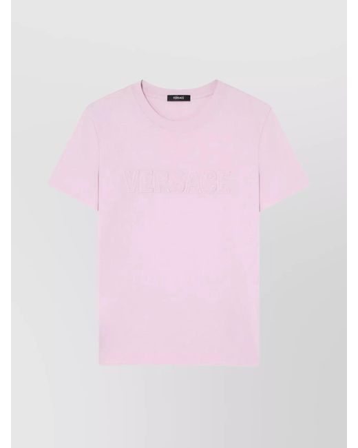 Versace Pink Fringed Logo Cotton T-Shirt