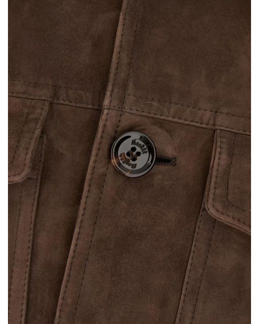 Moorer Brown Polyester Blend Down Jacket Collared Pockets for men