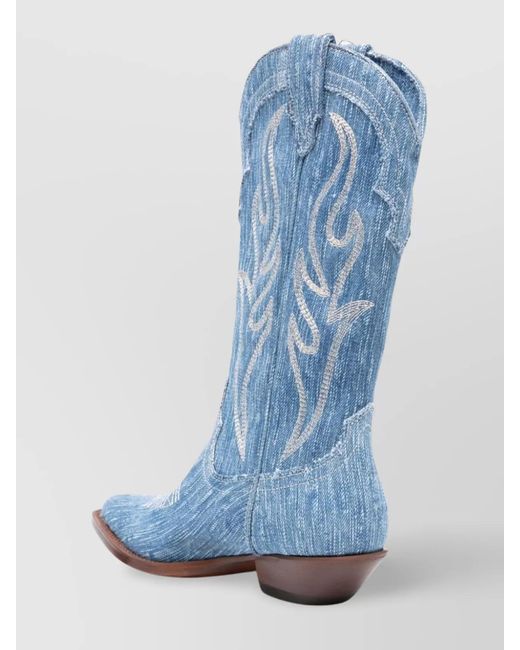 Sonora Boots Blue Denim Calf-Length Texan Boots