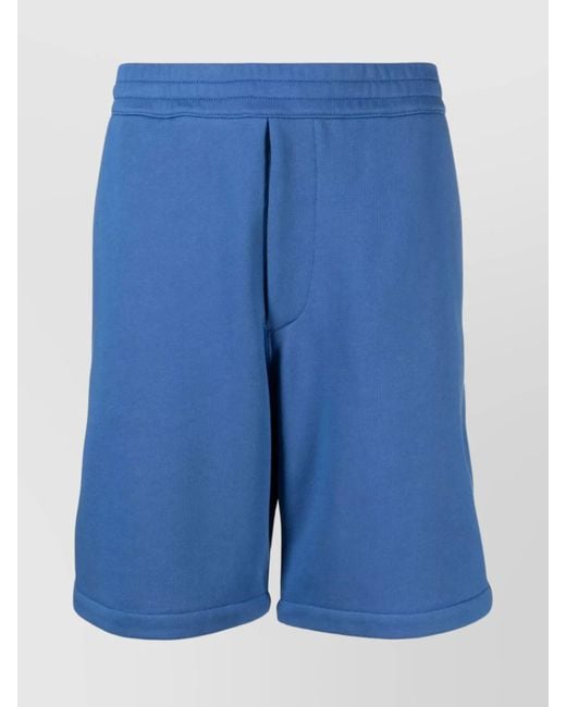 McQueen Blue Cotton Jersey Logo-Trim Knee-Length Chino Shorts for men