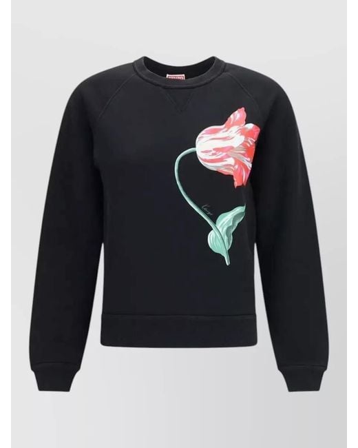 KENZO Blue Tulip Motif Cotton Crew Neck Sweatshirt