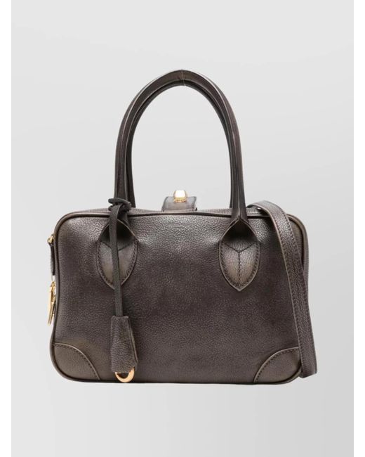 Golden Goose Deluxe Brand Gray Luxe Leather Shoulder Bag With Top Handles