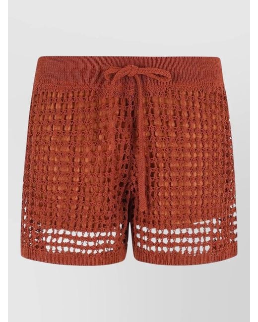 Roberto Collina Red Crochet Drawstring Shorts Elastic Waistband