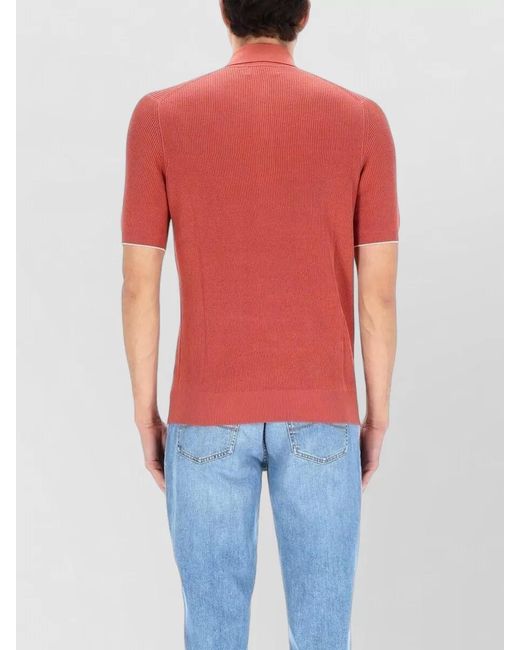 Brunello Cucinelli Red Cotton Polo Shirt for men