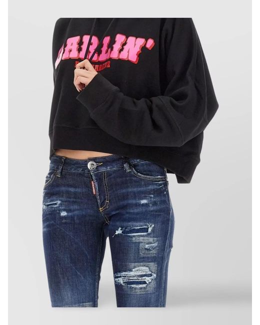 DSquared² Blue Logo-Print Cotton Sweatshirt