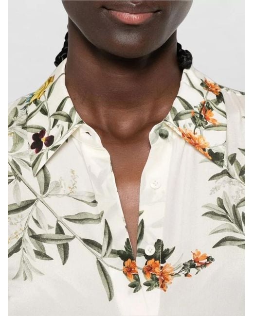Alice + Olivia Natural Floral Print Relaxed Fit Long Sleeve Shirt