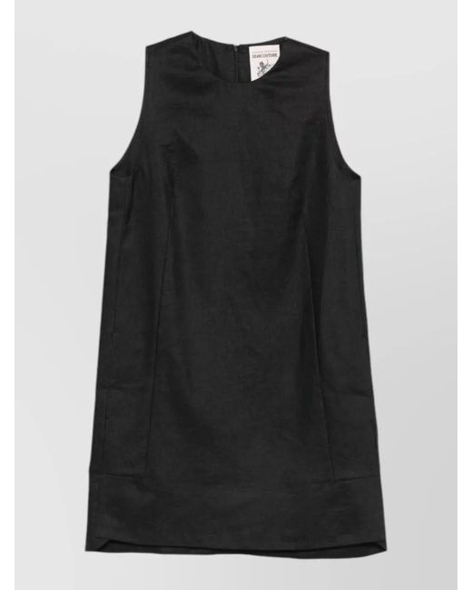 Semicouture Black Sheena Linen Sleeveless Dress Round Neckline