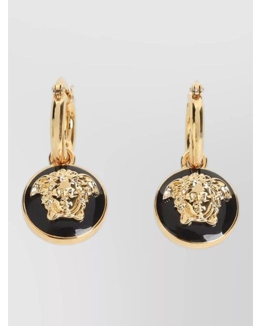 Versace Metallic Signature Hoop Earrings Featuring Enamel Pendants