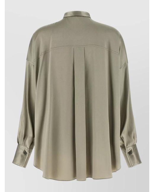 Brunello Cucinelli Green Silk Korean Collar Shirt