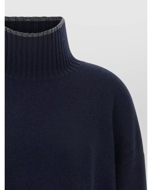 Pinko Blue High Neck Cropped Sweater Long Sleeves Ribbed