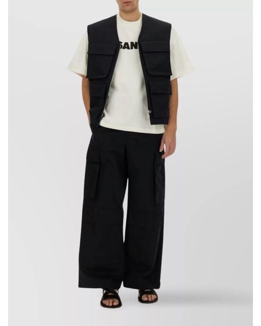 Jil Sander Black Cotton Silk Cargo Vest for men