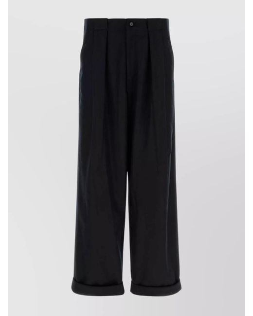 Dolce & Gabbana Black Virgin Wool Wide-Leg Trousers for men