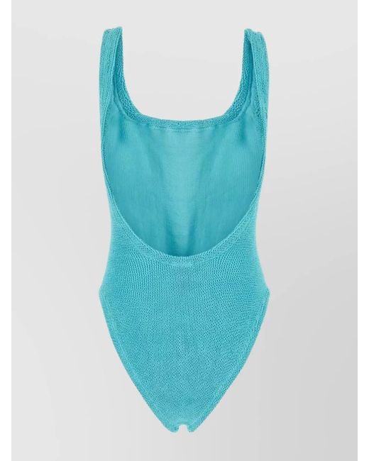 Hunza G Blue Stretch Nylon Swimsuit Scoop Neckline Sleeveless Design
