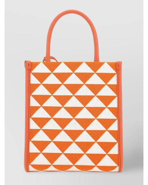 Prada Orange Symbole Micro Embroidered Fabric Tote Bag