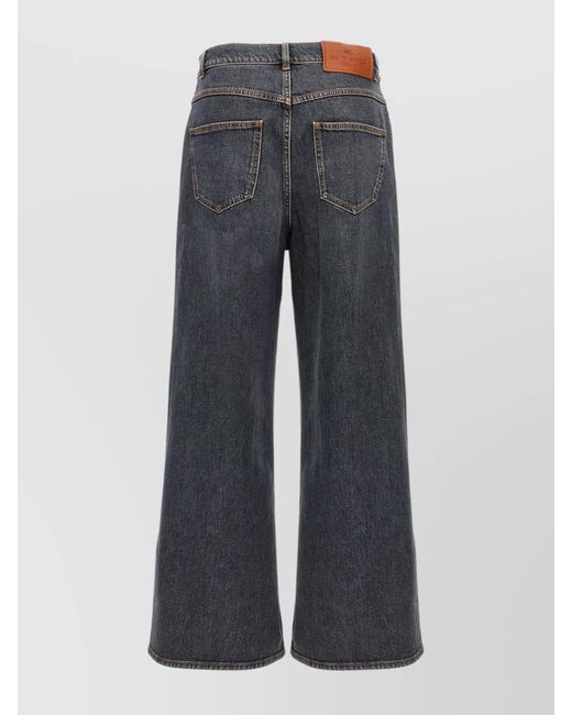 Etro Blue Jacquard Wide-Leg Jeans