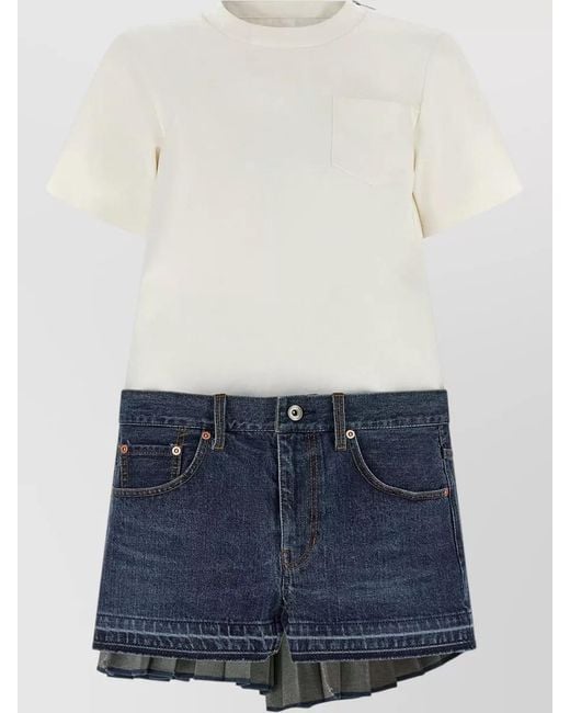 Sacai Blue Silk Denim Asymmetric Mini Dress