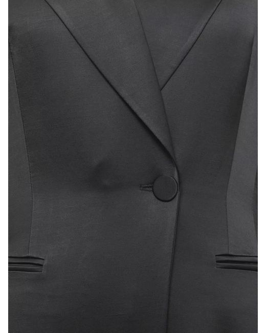 ANDAMANE Black Satin Blazer Padded Shoulders Long Sleeves