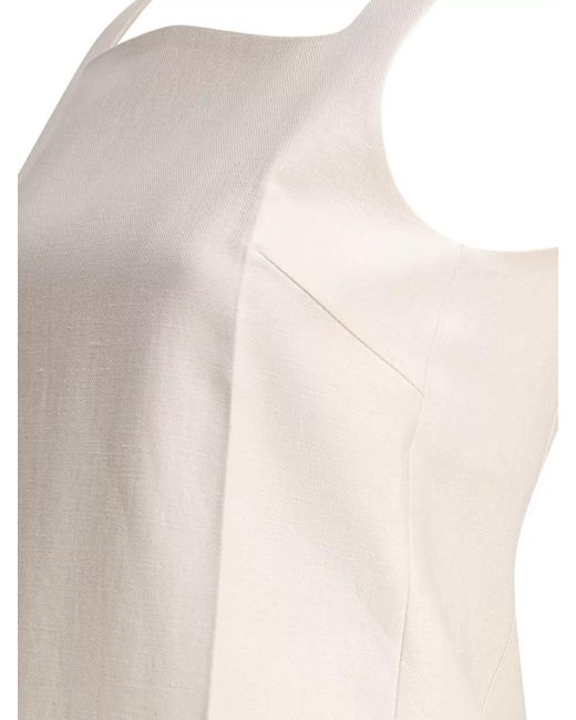 Sandbeige White A Line Sleeveless Dress Square Neckline