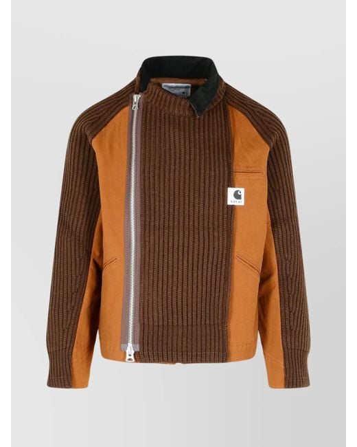Sacai Brown Wool Blend Jacket High Collar for men