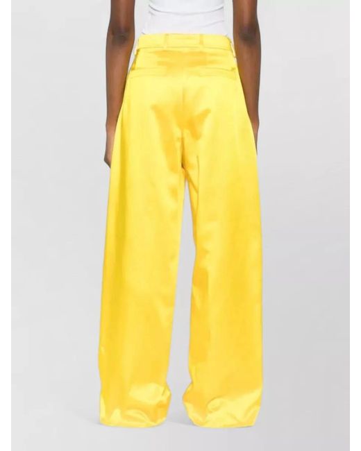 Dries Van Noten Yellow High Waist Wide Leg Satin Trousers