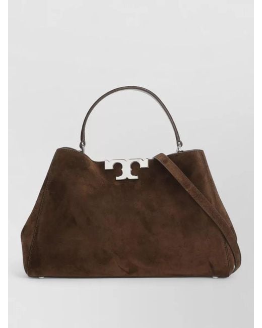 Tory Burch Brown Suede Shoulder Bag Metal Studs Handle