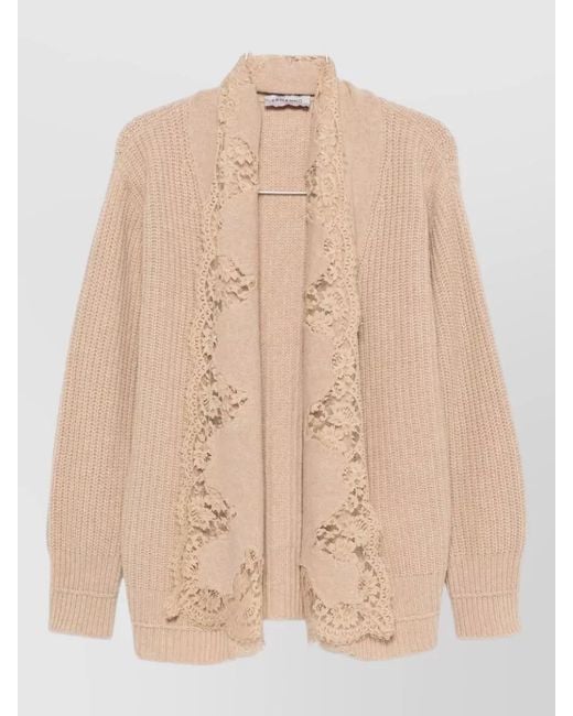 ERMANNO FIRENZE Natural Cardigan Long Sleeves Relaxed Fit Lace Detailing