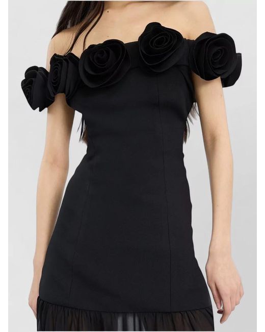 ROTATE BIRGER CHRISTENSEN Black Maxi Dress Off Shoulder Floral Appliqués Sheer