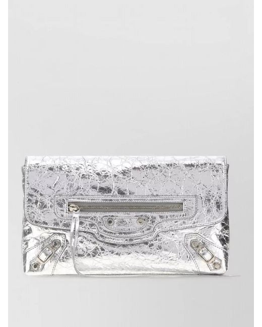 Balenciaga Gray Leather Le City Clutch Studded Strap