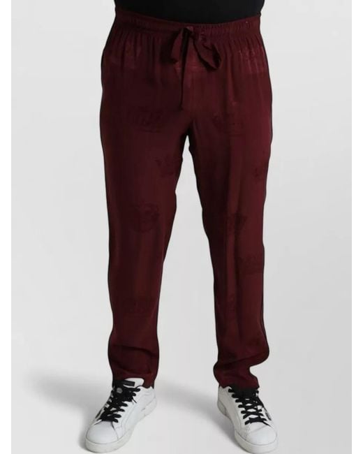 Dolce & Gabbana Red Crown Pattern Silk Ankle Pajama Pants for men